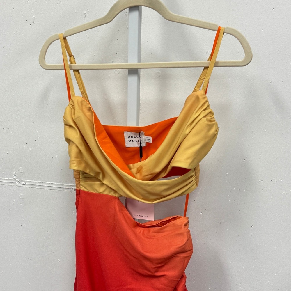 NWT Hello Molly Twin Flame Midi Dress Slit Ombre Yellow Orange Sz 2 Summer Party - Picture 4 of 10